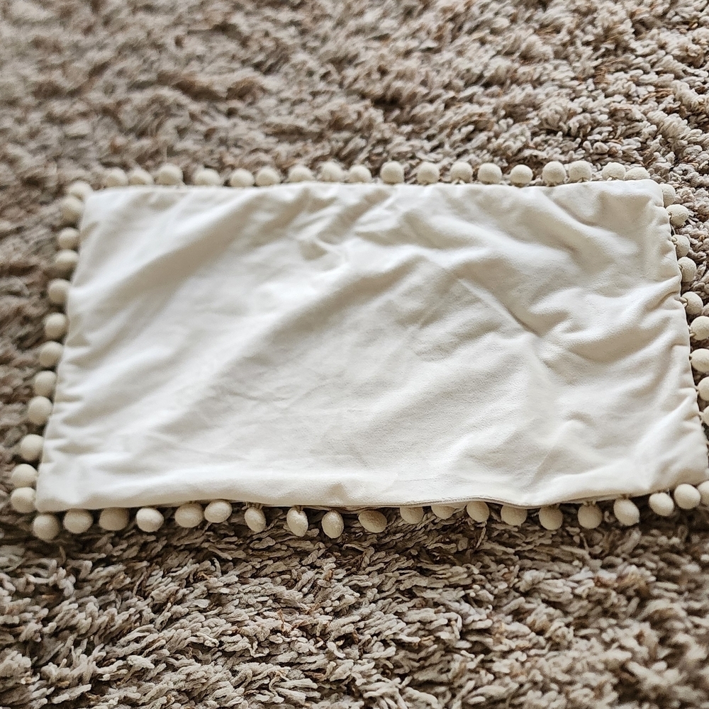 Cream Pom Pom Pillow Cover 11x20
